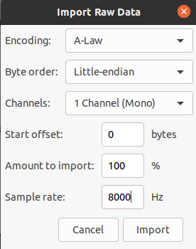Audacity import-raw-data dialog